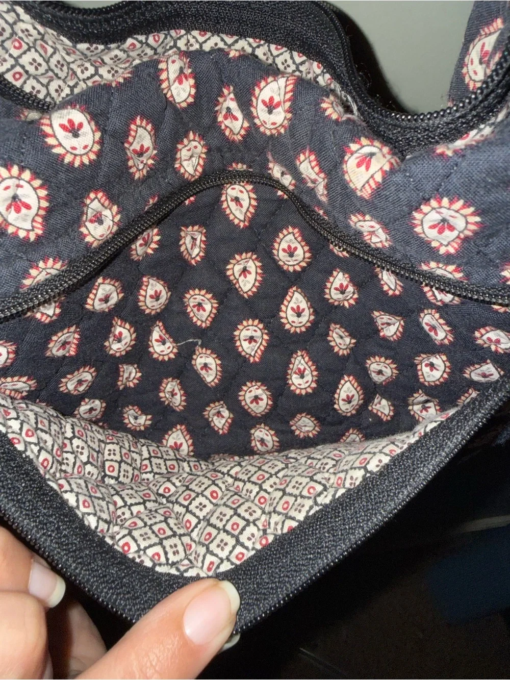 Vera Bradley Black Shoulder Bag with Pink and Cream Medallions